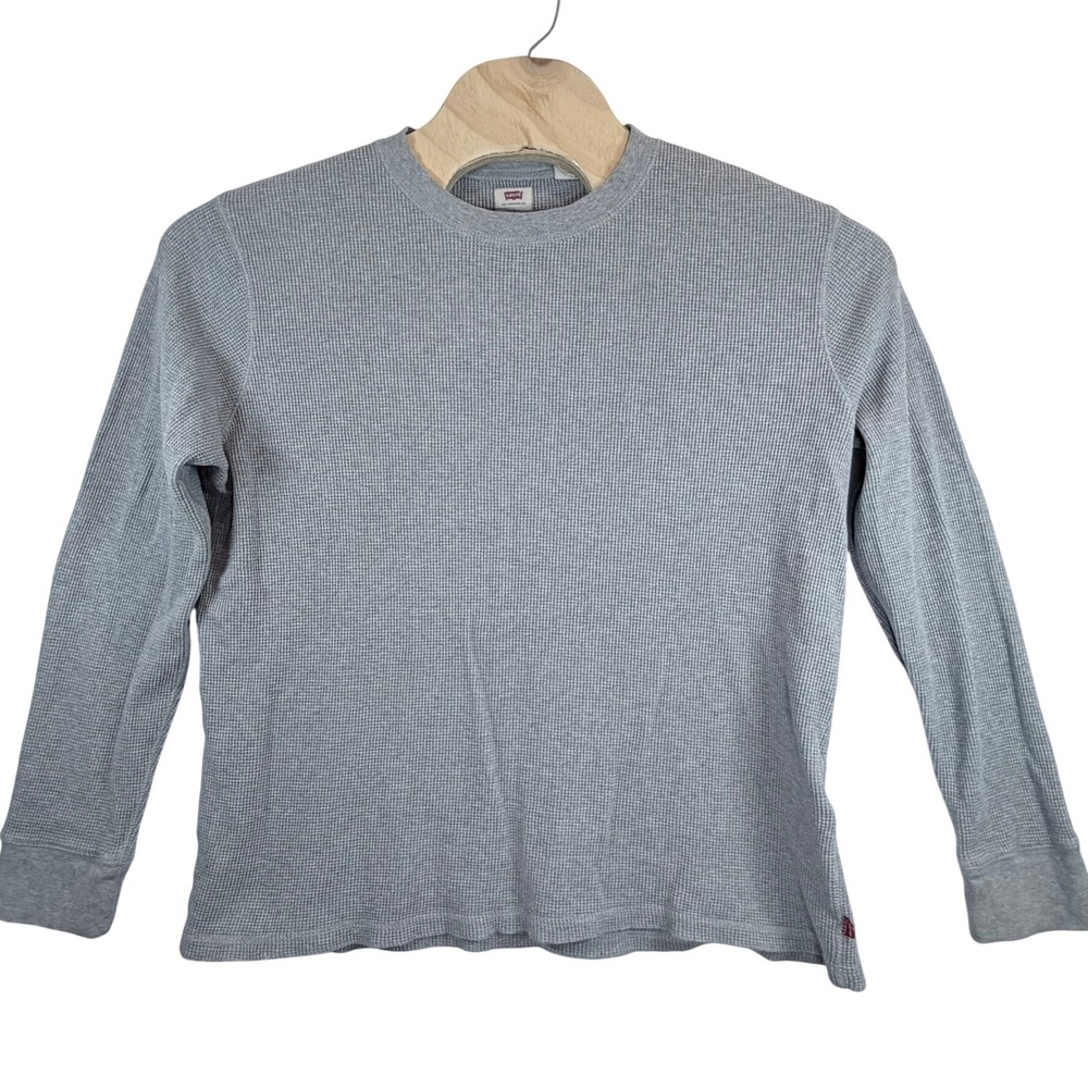 Levi's Thermal Shirt Men L Gray Waffle Knit Long Sleeve Cotton Crew Neck Top